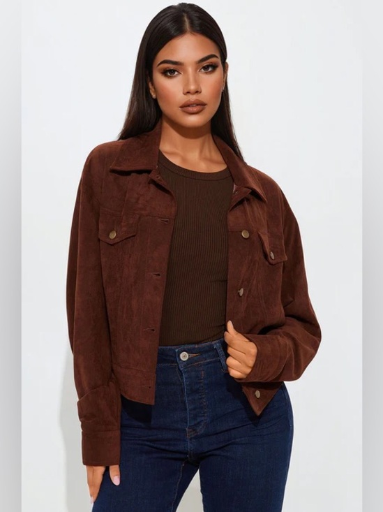Fashion Nova Jackets & Blazers - Raven Faux Suede Cropped Jacket - Brown